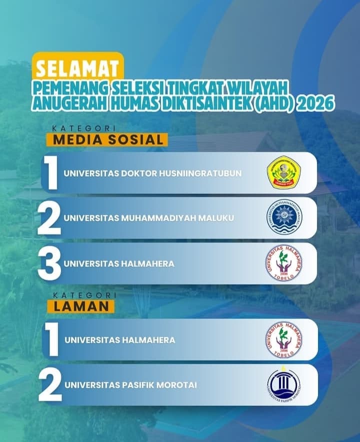 Universitas Pasifik Morotai Raih Juara Kategori Laman dalam Anugerah Humas Diktisaintek (AHD) 2026 Tingkat Wilayah XII