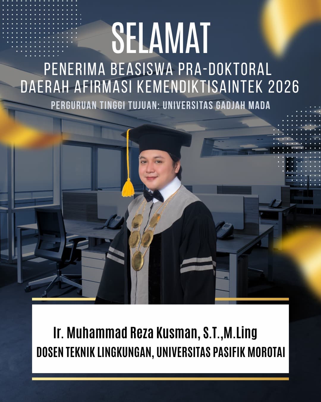 Muhammad Raza Kusman Terima Beasiswa Pra-Doktoral Daerah Afirmasi Kemdiktisaintek 2026